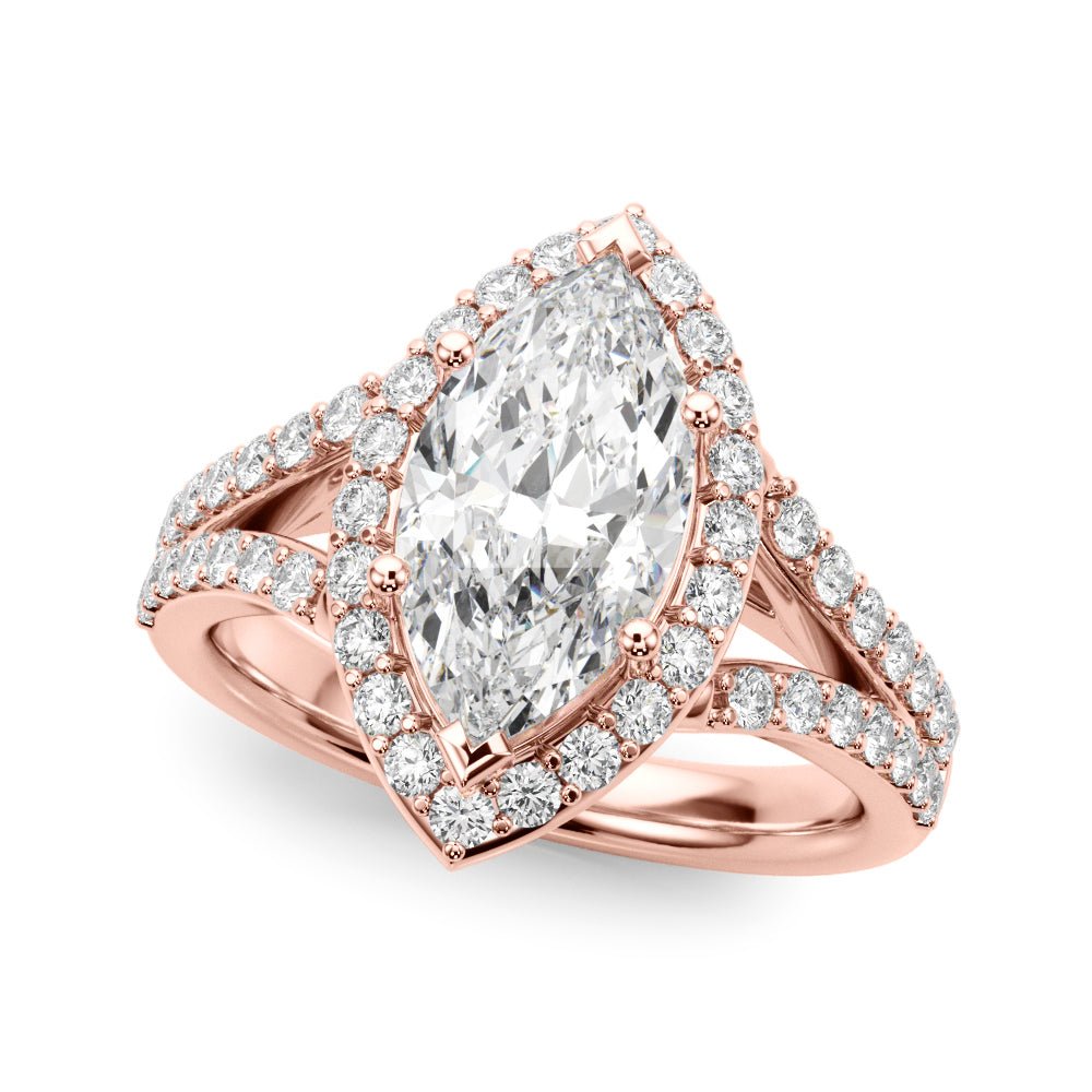 1.00CT 14K Marquise Cut Diamond Halo With a Split Shank Design - Engagement rings - Design Jewellers Edmonton