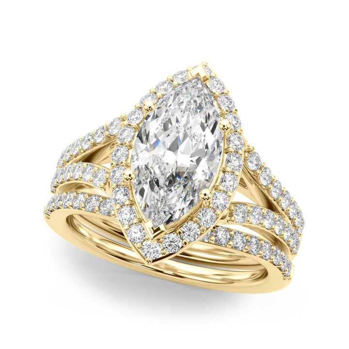 1.00CT 14K Marquise Cut Diamond Halo With a Split Shank Design - Engagement rings - Design Jewellers Edmonton
