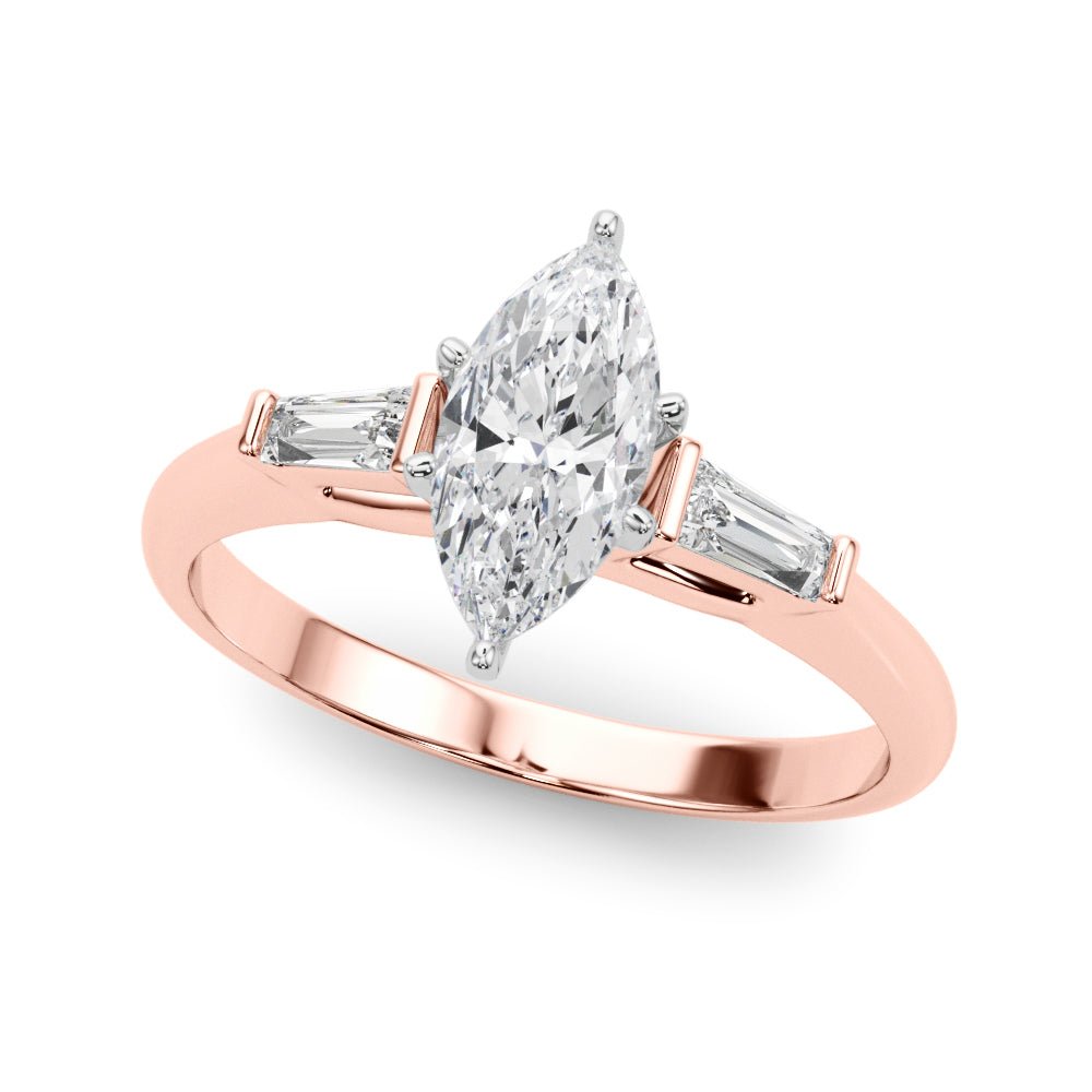 1.00CT 14K Marquise Cut Diamond Ring Accented With Tapered Baguette Cut Diamonds - Luxury Rings - Design Jewellers Edmonton