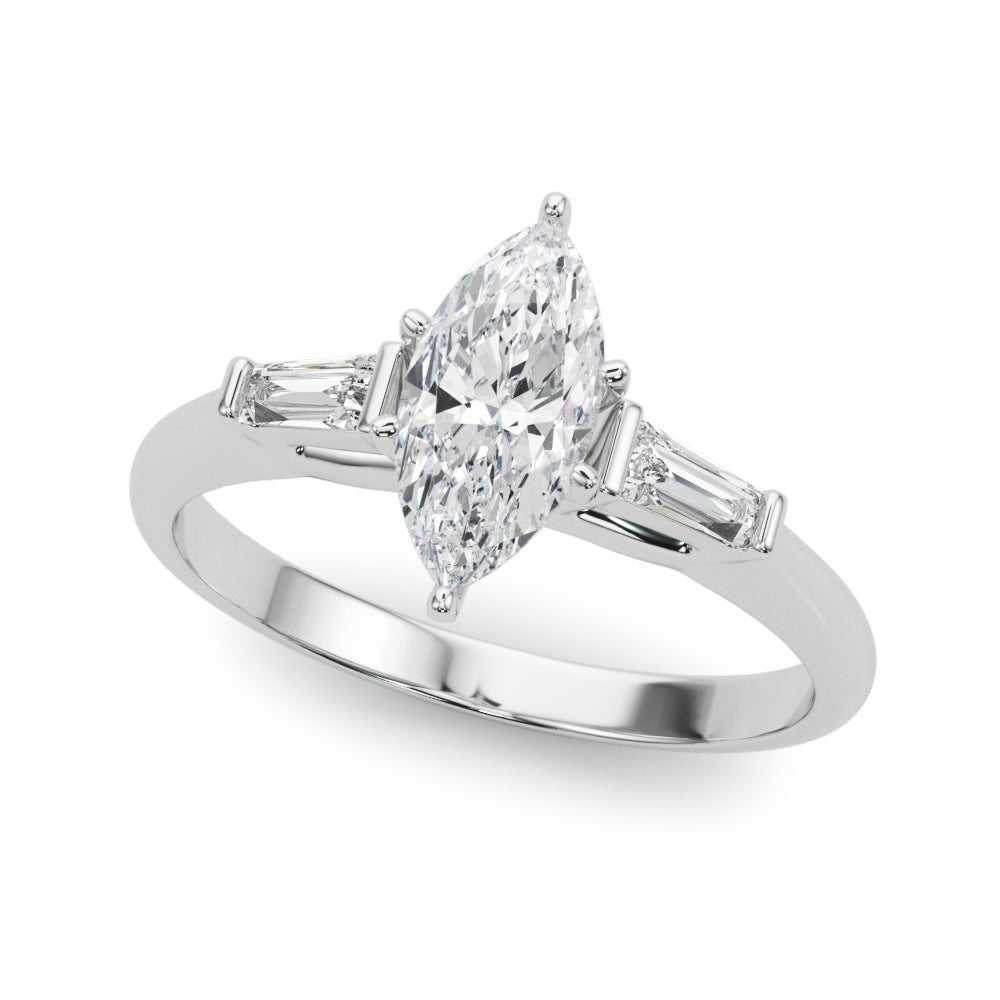 1.00CT 14K  Marquise Cut Diamond Ring Accented With Tapered Baguette Cut Diamonds