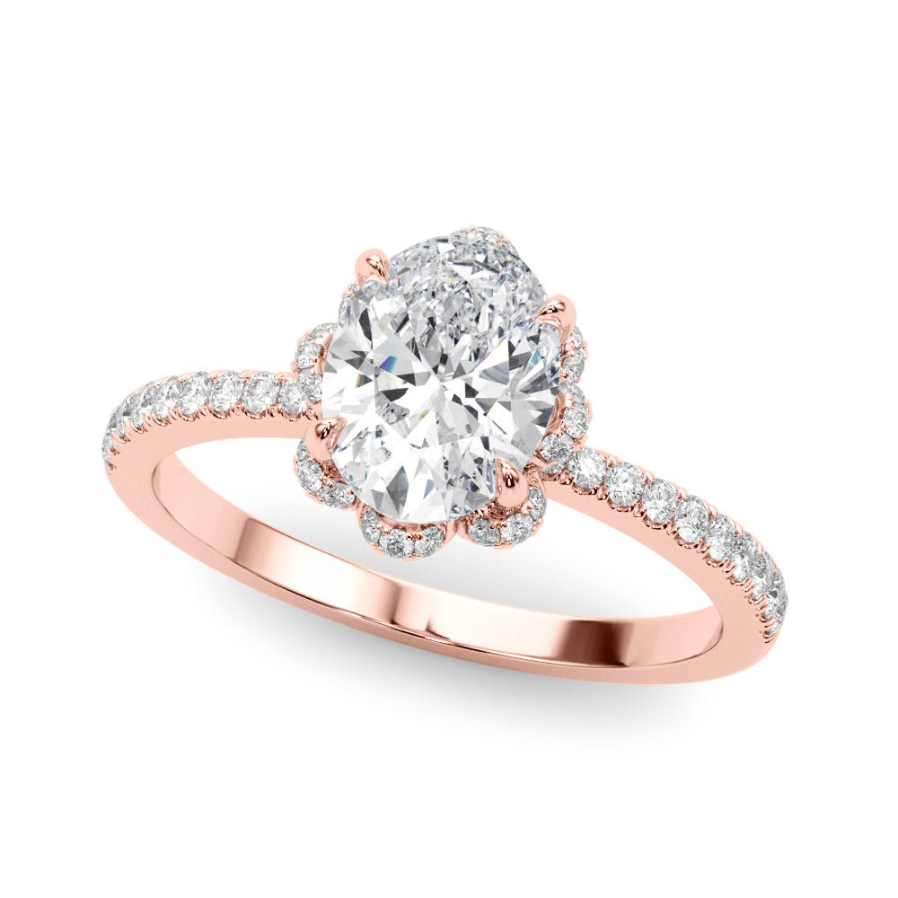 1.00CT 14K Oval Brilliant Cut Diamond Engagement Ring With Floral Halo - Luxury Rings - Design Jewellers Edmonton