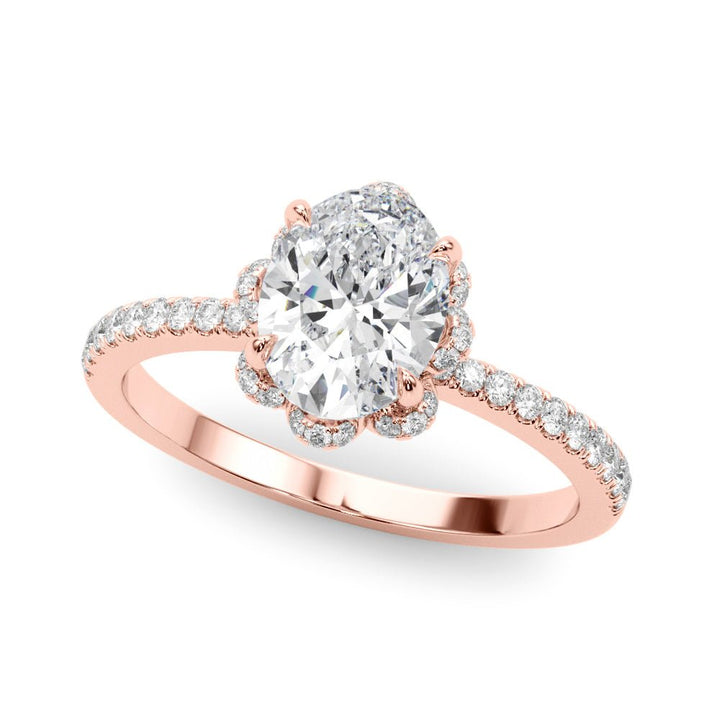 1.00CT 14K Oval Brilliant Cut Diamond Engagement Ring With Floral Halo - Luxury Rings - Design Jewellers Edmonton
