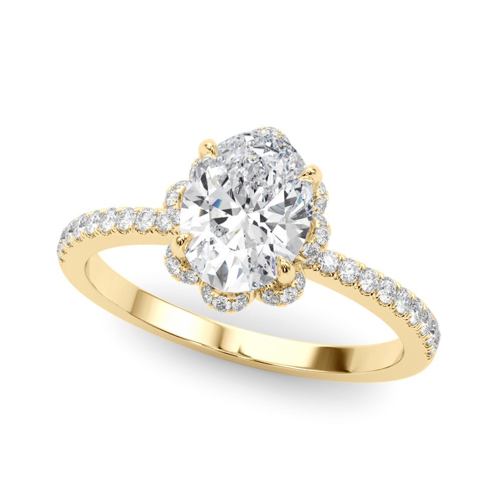 1.00CT 14K Oval Brilliant Cut Diamond Engagement Ring With Floral Halo - Luxury Rings - Design Jewellers Edmonton