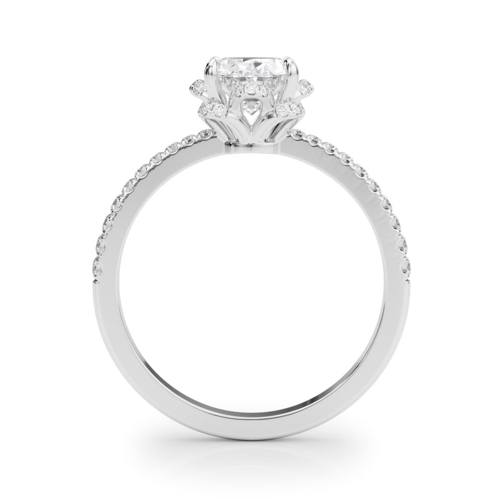1.00CT 14K Oval Brilliant Cut Diamond Engagement Ring With Floral Halo - Luxury Rings - Design Jewellers Edmonton