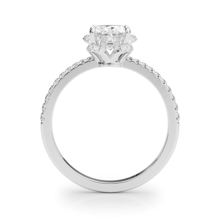 1.00CT 14K Oval Brilliant Cut Diamond Engagement Ring With Floral Halo - Luxury Rings - Design Jewellers Edmonton