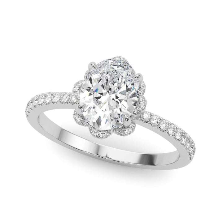 1.00CT 14K Oval Brilliant Cut Diamond Engagement Ring With Floral Halo - Luxury Rings - Design Jewellers Edmonton