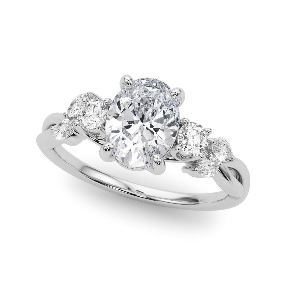 1.00CT 14K Oval Diamond Cluster Engagement Ring
