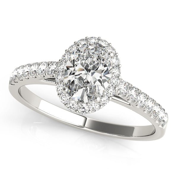 1.00CT 14K Oval Diamond Halo Ring Accented by Pave-Set Side Diamonds