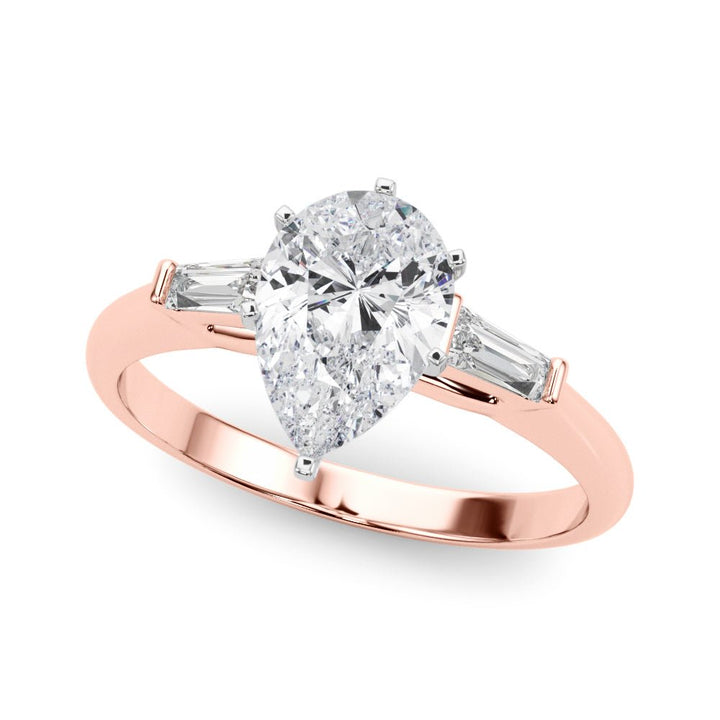1.00CT 14K Pear Shape Diamond Ring Accented With Tapered Baguette Cut Diamonds - Luxury Rings - Design Jewellers Edmonton