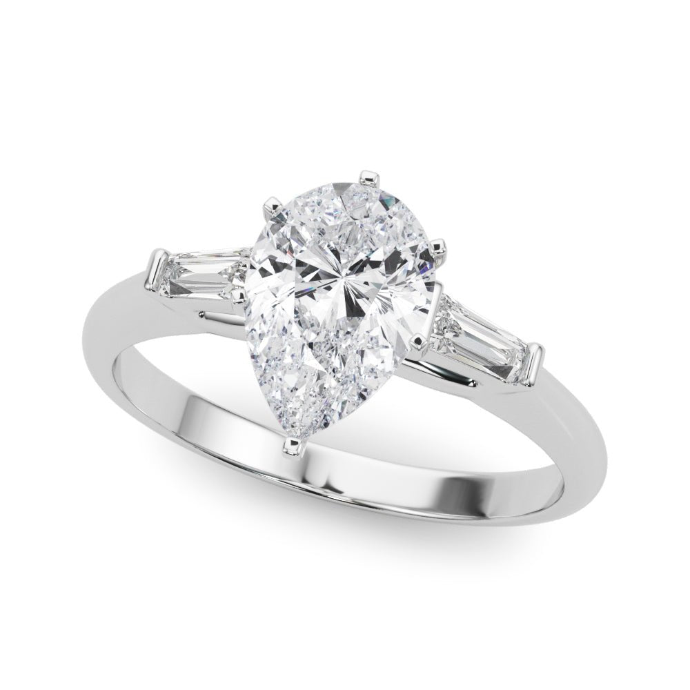 1.00CT 14K  Pear Shape Diamond Ring Accented With Tapered Baguette Cut Diamonds