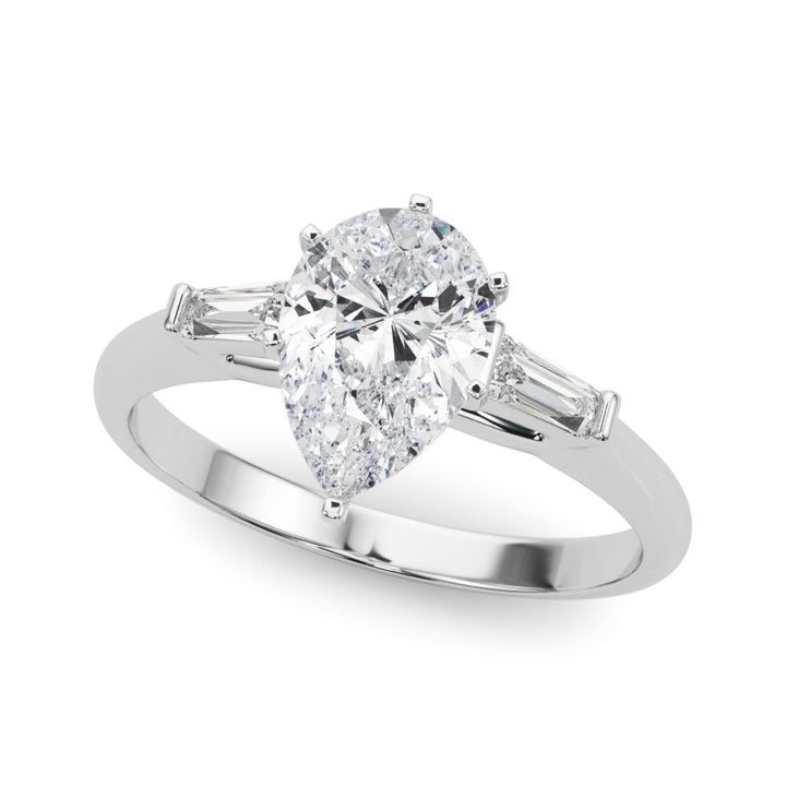 1.00CT 14K Pear Shape Diamond Ring Accented With Tapered Baguette Cut Diamonds - Luxury Rings - Design Jewellers Edmonton