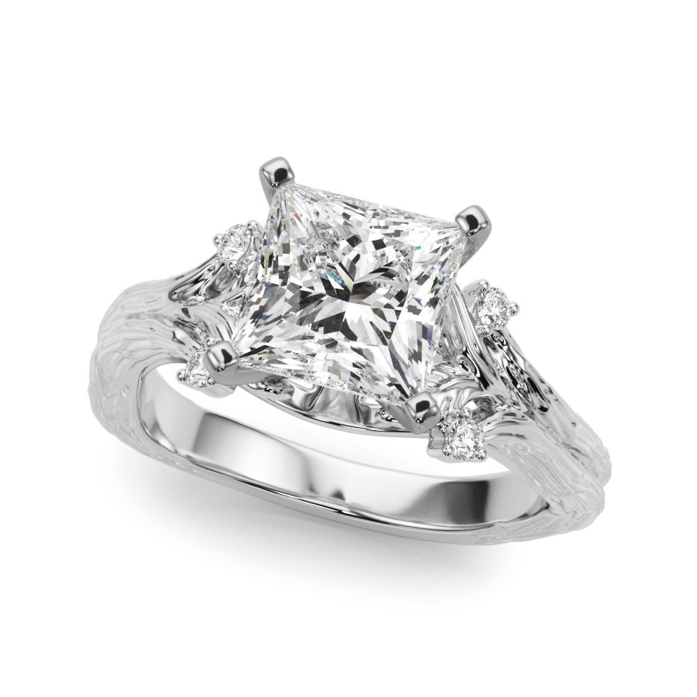 1.00CT 14K Princess Cut Bark Texture Ring