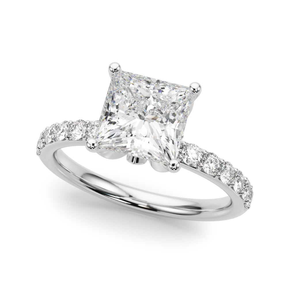 1.00CT 14K Princess Cut Diamond Engagement Ring with Pave Band