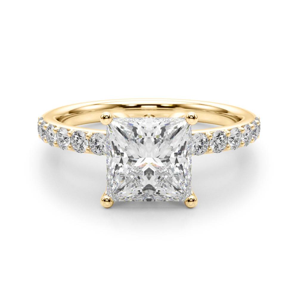 1.00CT 14K Princess Cut Diamond Engagement Ring with Pave Band - Engagement rings - Design Jewellers Edmonton