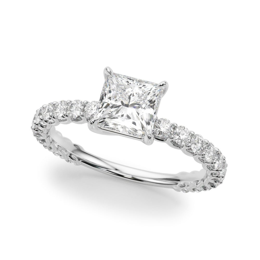 1.00CT 14K  Princess Cut Diamond Ring Accented With Round Brilliant Cut Diamonds