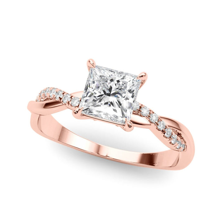 1.00CT 14K Princess Cut Diamond Ring Accented With Round Diamonds on a Twisted Shoulder Design - Luxury Rings - Design Jewellers Edmonton