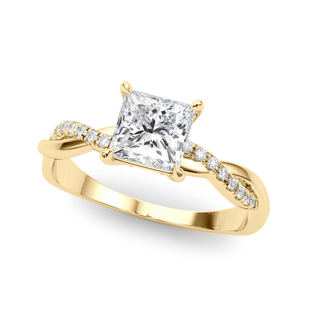 1.00CT 14K Princess Cut Diamond Ring Accented With Round Diamonds on a Twisted Shoulder Design - Luxury Rings - Design Jewellers Edmonton