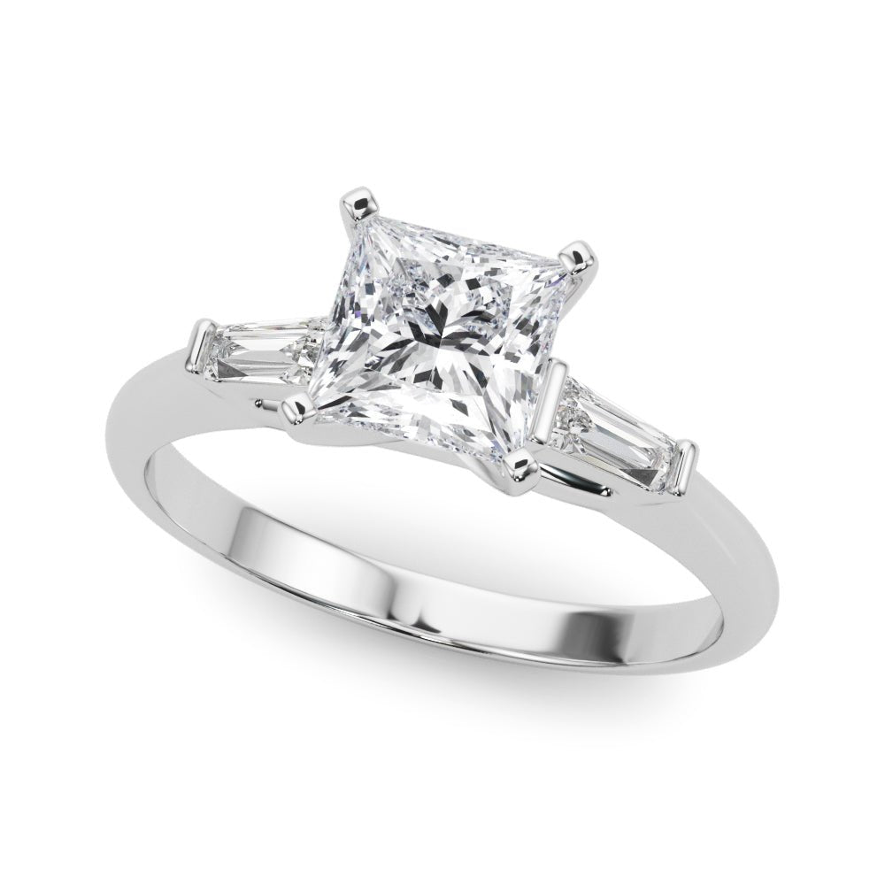 1.00CT 14K  Princess Cut Diamond Ring Accented With Tapered Baguette Cut Diamonds