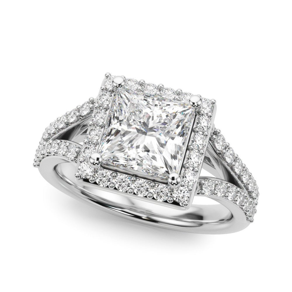 1.00CT 14K  Princess Cut Halo With a Split Shank Design