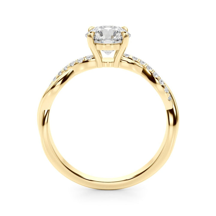 1.00CT 14K Round Brilliant Cut Diamond Ring Accented With Diamonds on a Twisted Shoulder Design - Luxury Rings - Design Jewellers Edmonton