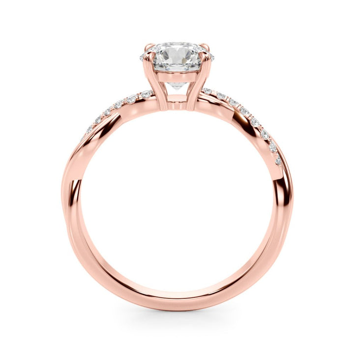 1.00CT 14K Round Brilliant Cut Diamond Ring Accented With Diamonds on a Twisted Shoulder Design - Luxury Rings - Design Jewellers Edmonton