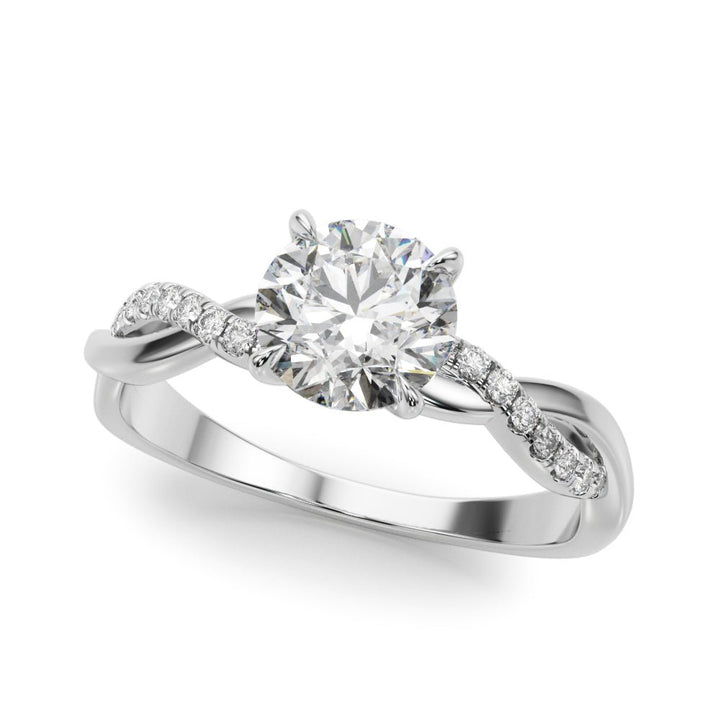 1.00CT 14K Round Brilliant Cut Diamond Ring Accented With Diamonds on a Twisted Shoulder Design - Luxury Rings - Design Jewellers Edmonton
