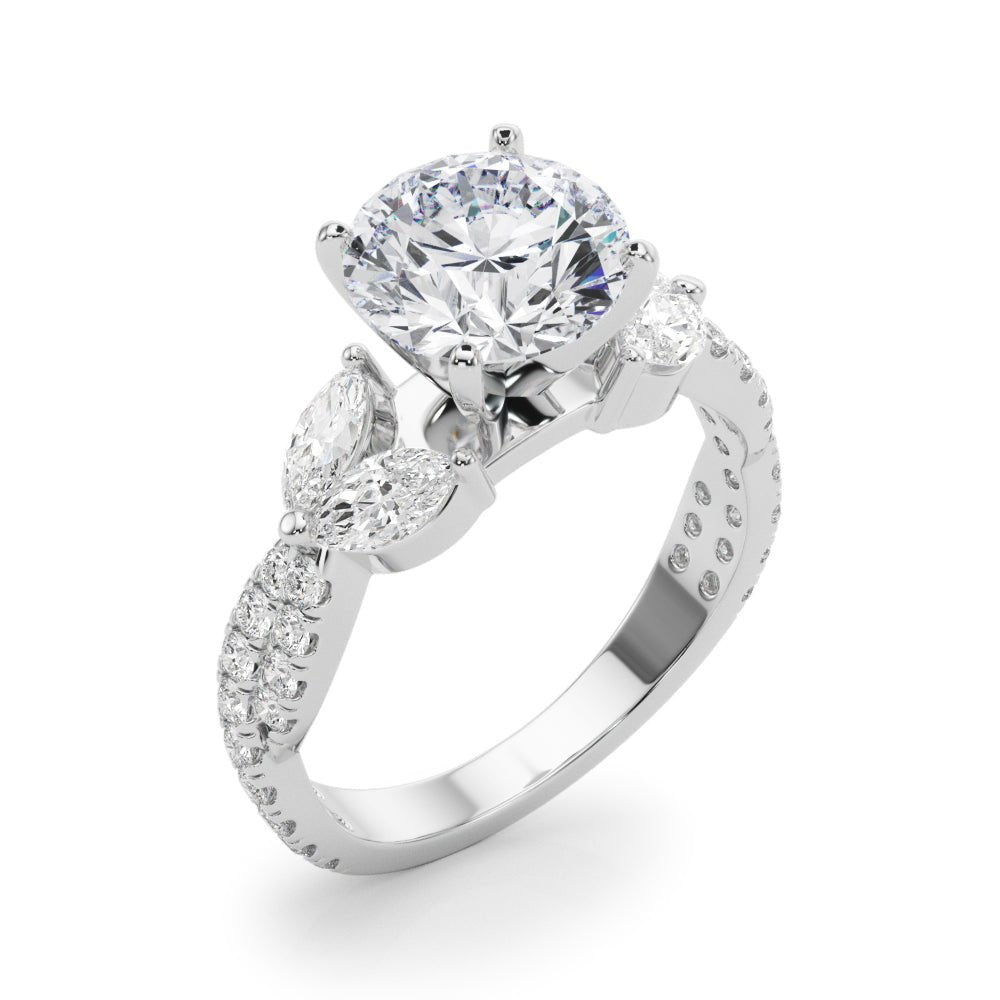 1.00CT 14K  Round Brilliant Cut Diamond Ring Accented With Marquise and Round Cut Diamonds