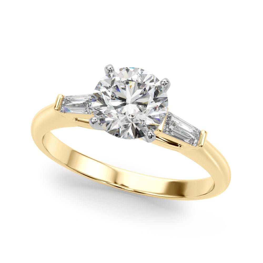 1.00CT 14K Round Brilliant Cut Diamond Ring Accented With Tapered Baguette Cut Diamonds - Luxury Rings - Design Jewellers Edmonton