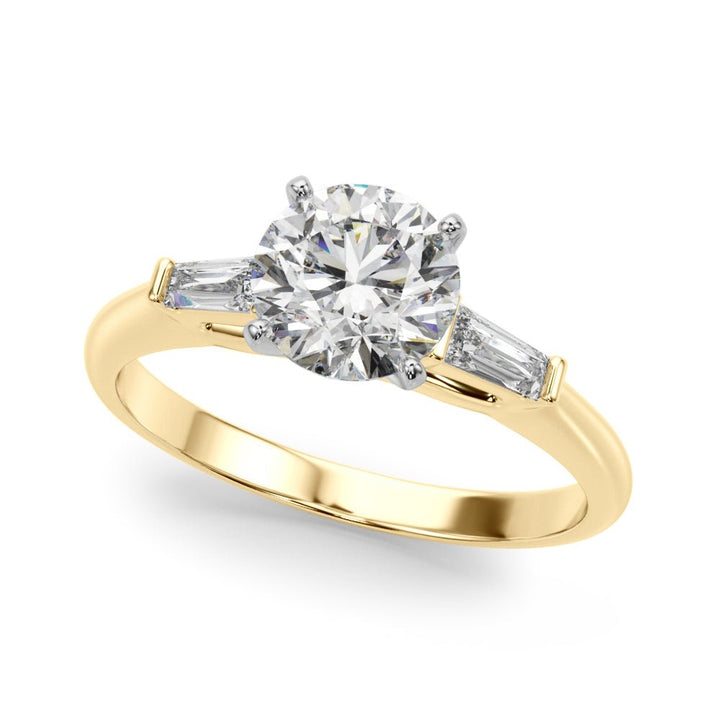 1.00CT 14K Round Brilliant Cut Diamond Ring Accented With Tapered Baguette Cut Diamonds - Luxury Rings - Design Jewellers Edmonton