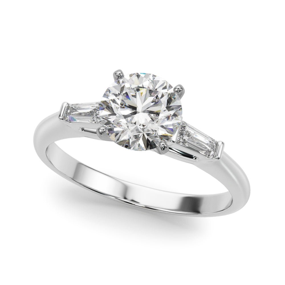1.00CT 14K  Round Brilliant Cut Diamond Ring Accented With Tapered Baguette Cut Diamonds