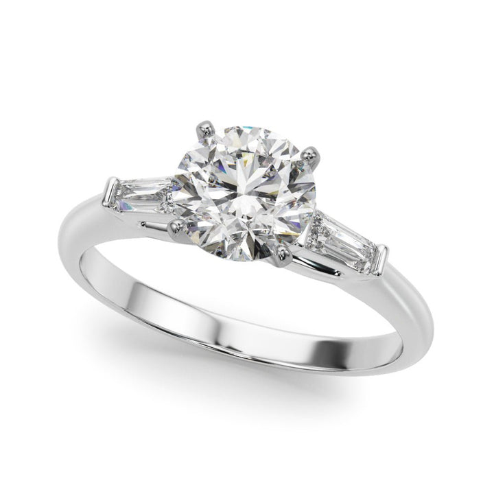 1.00CT 14K Round Brilliant Cut Diamond Ring Accented With Tapered Baguette Cut Diamonds - Luxury Rings - Design Jewellers Edmonton