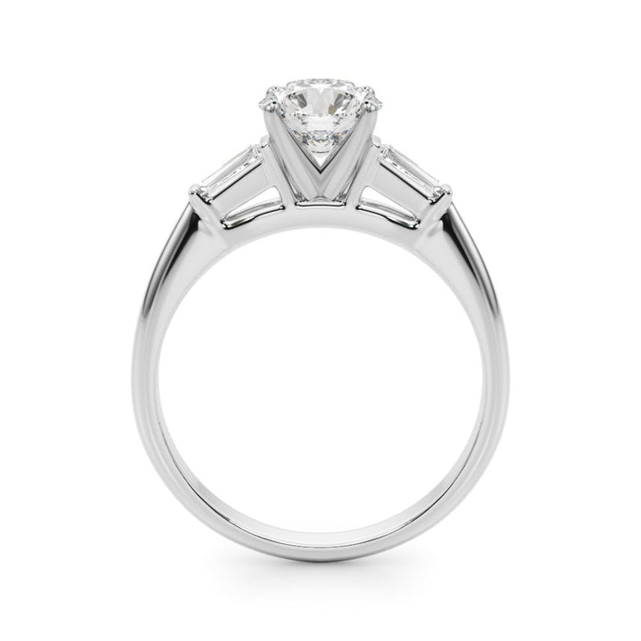 1.00CT 14K Round Brilliant Cut Diamond Ring Accented With Tapered Baguette Cut Diamonds - Luxury Rings - Design Jewellers Edmonton