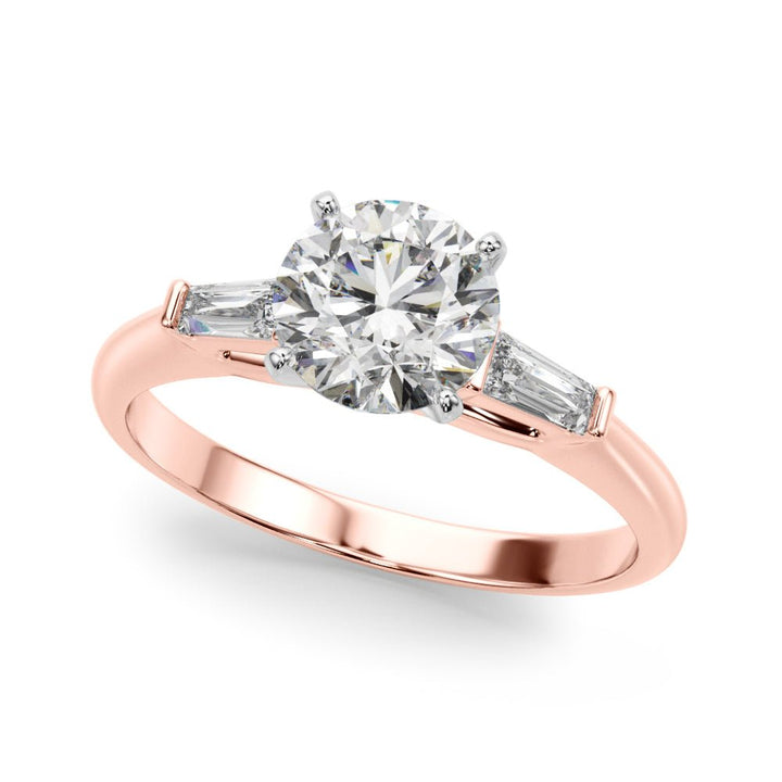 1.00CT 14K Round Brilliant Cut Diamond Ring Accented With Tapered Baguette Cut Diamonds - Luxury Rings - Design Jewellers Edmonton
