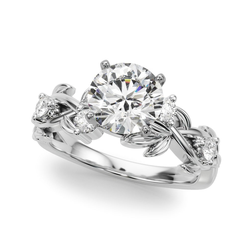 1.00CT 14K  Round Brilliant Cut Diamond Ring With a Leaf Vine Design