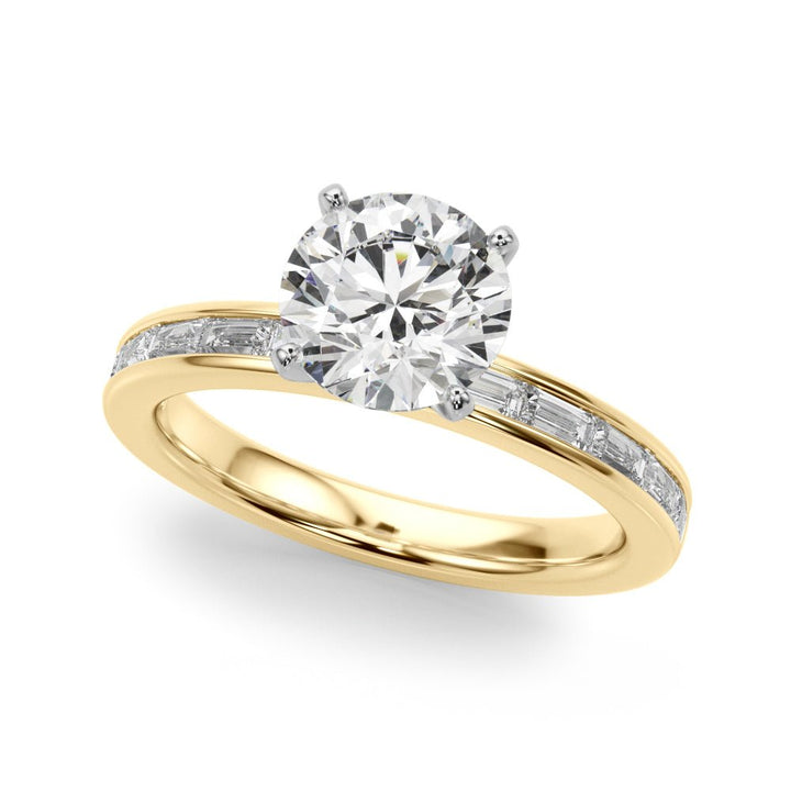 1.00CT 14K Round Brilliant Cut Diamond With Channel Set Baguette Diamonds - Engagement rings - Design Jewellers Edmonton