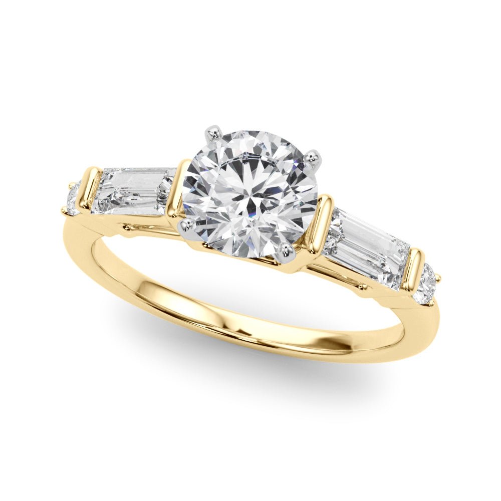 1.00CT 14K Round Brilliant Cut Engagement Ring With Baguette Cut Diamonds - Engagement rings - Design Jewellers Edmonton