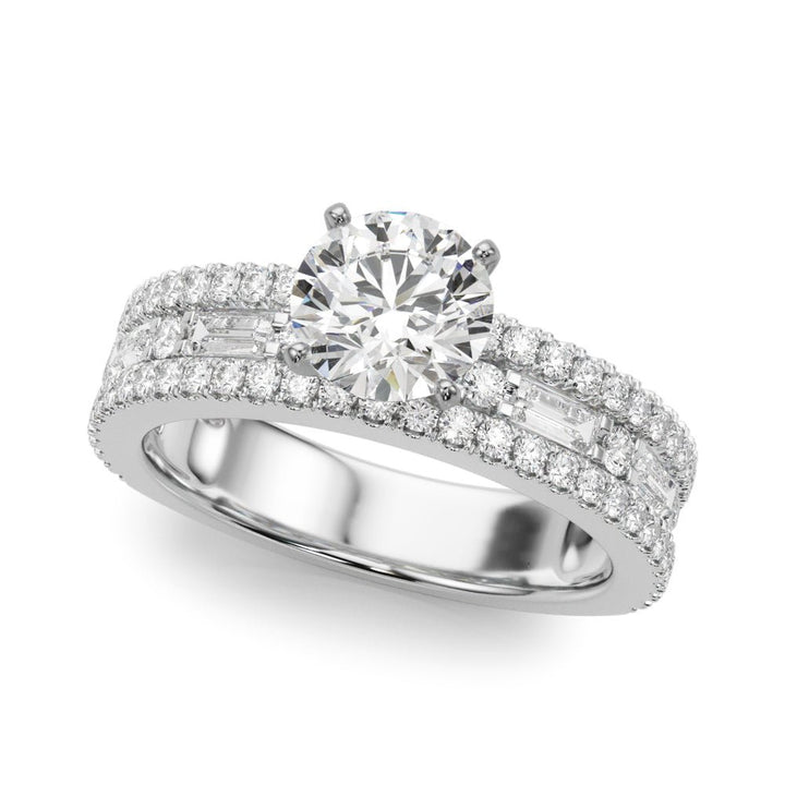 1.00CT 14K Round Brilliant Diamond 3 Row Ring Design Accented With Baguette and Round Cut Diamonds - Luxury Rings - Design Jewellers Edmonton