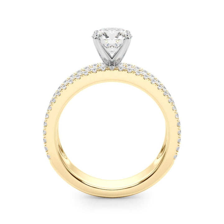 1.00CT 14K Round Brilliant Diamond 3 Row Ring Design Accented With Baguette and Round Cut Diamonds - Luxury Rings - Design Jewellers Edmonton