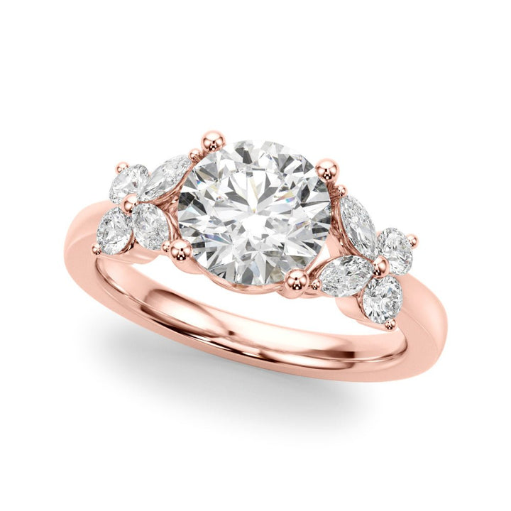 1.00CT 14K Round Brilliant Diamond Design With Marquise and Round Brilliant Accented Shoulders - Engagement rings - Design Jewellers Edmonton