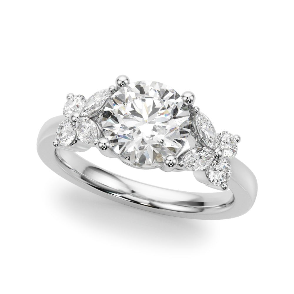 1.00CT 14K  Round Brilliant Diamond Design With Marquise and Round Brilliant Accented Shoulders