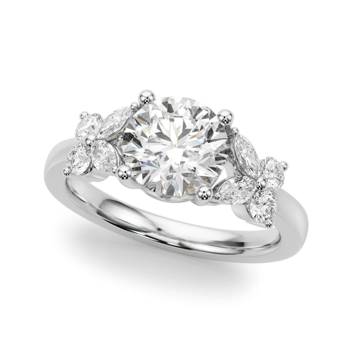 1.00CT 14K Round Brilliant Diamond Design With Marquise and Round Brilliant Accented Shoulders - Engagement rings - Design Jewellers Edmonton