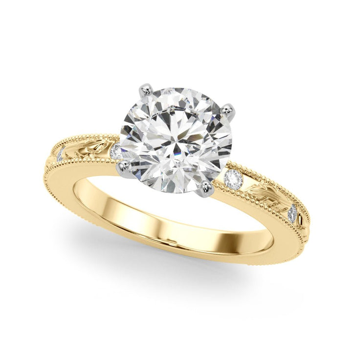 1.00CT 14K Round Brilliant Diamond Ring Accented with Leaf - like Vine Shoulders - Engagement rings - Design Jewellers Edmonton