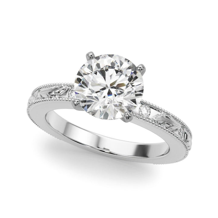 1.00CT 14K Round Brilliant Diamond Ring Accented with Leaf - like Vine Shoulders - Engagement rings - Design Jewellers Edmonton