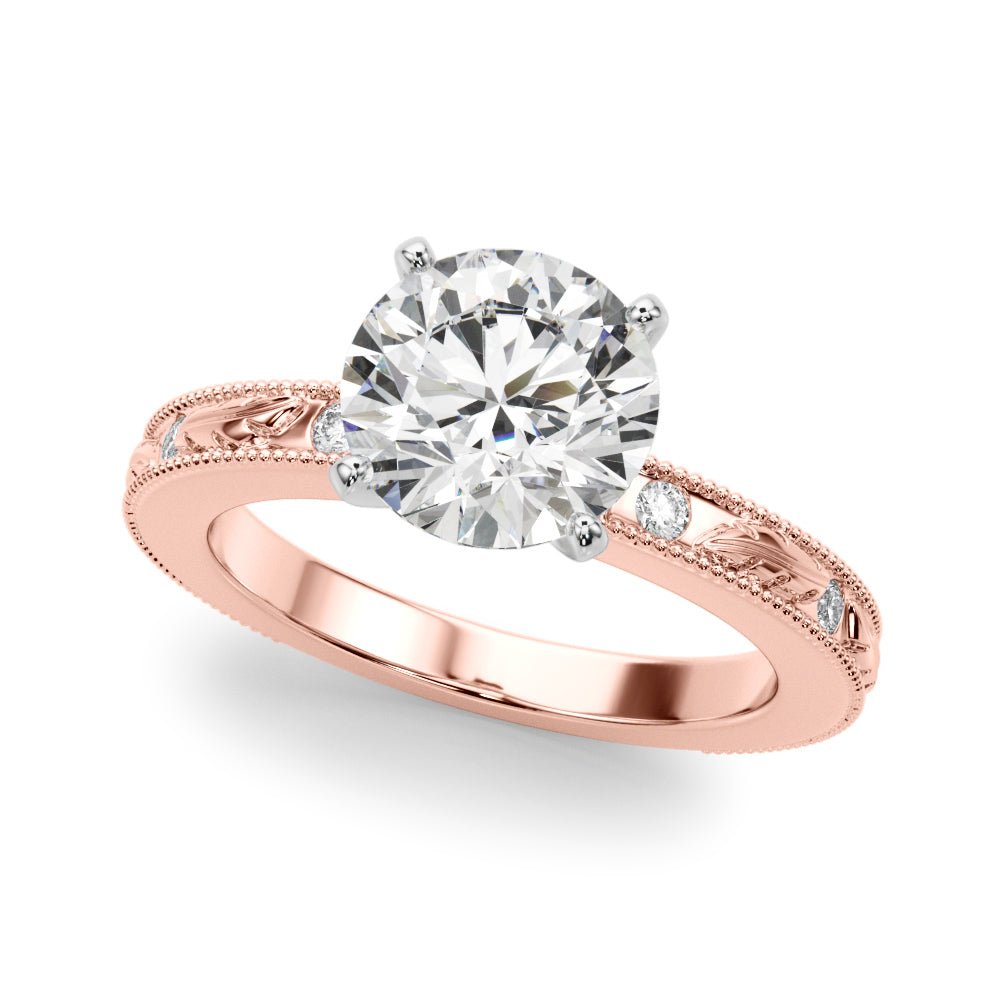 1.00CT 14K Round Brilliant Diamond Ring Accented with Leaf - like Vine Shoulders - Engagement rings - Design Jewellers Edmonton