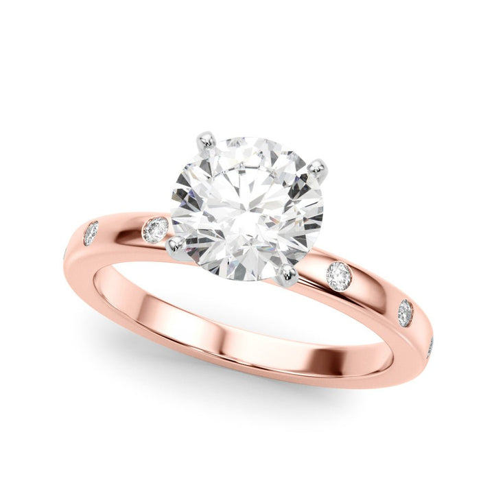 1.00CT 14K Round Brilliant Solitaire With Gypsy Set Side Diamonds - Engagement rings - Design Jewellers Edmonton