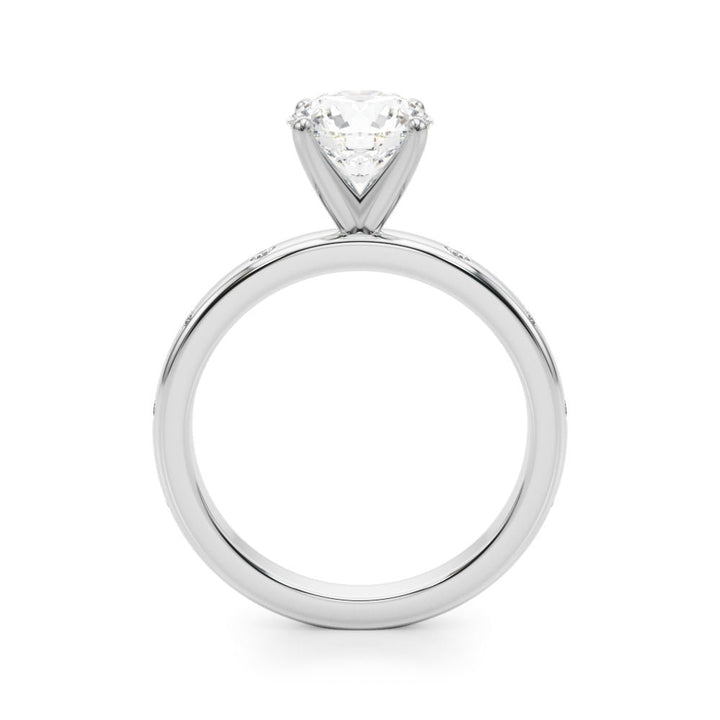 1.00CT 14K Round Brilliant Solitaire With Gypsy Set Side Diamonds - Engagement rings - Design Jewellers Edmonton