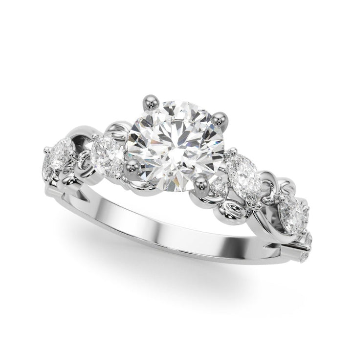 1.00CT 14K Round Cut Diamond Engagement Ring Accented With Marquise Sidestones - Luxury Rings - Design Jewellers Edmonton