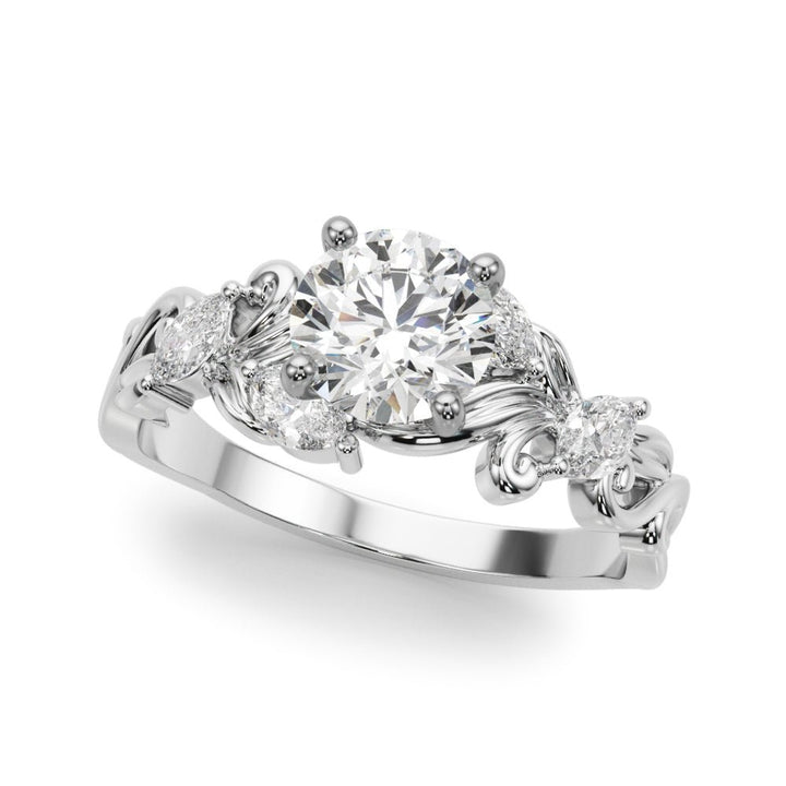 1.00CT 14K Round Cut Diamond Engagement Ring Accented With Marquise Sidestones - Luxury Rings - Design Jewellers Edmonton