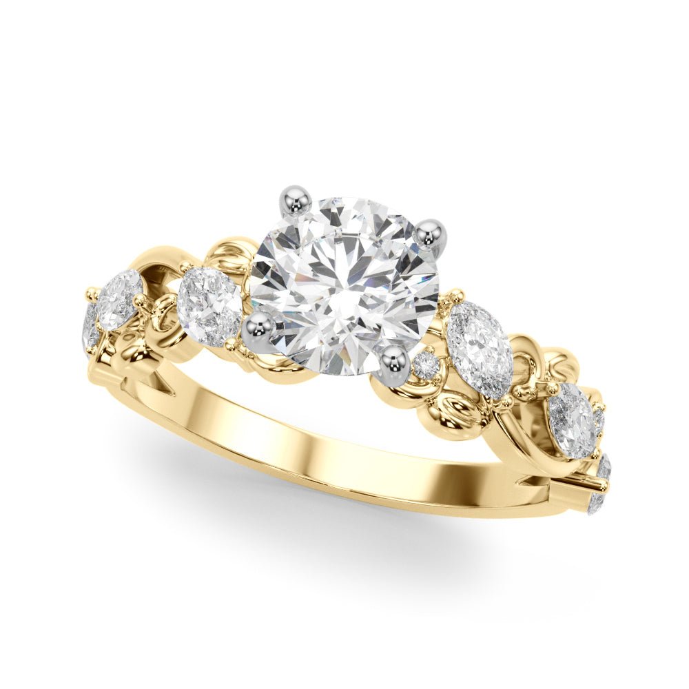 1.00CT 14K Round Cut Diamond Engagement Ring Accented With Marquise Sidestones - Luxury Rings - Design Jewellers Edmonton