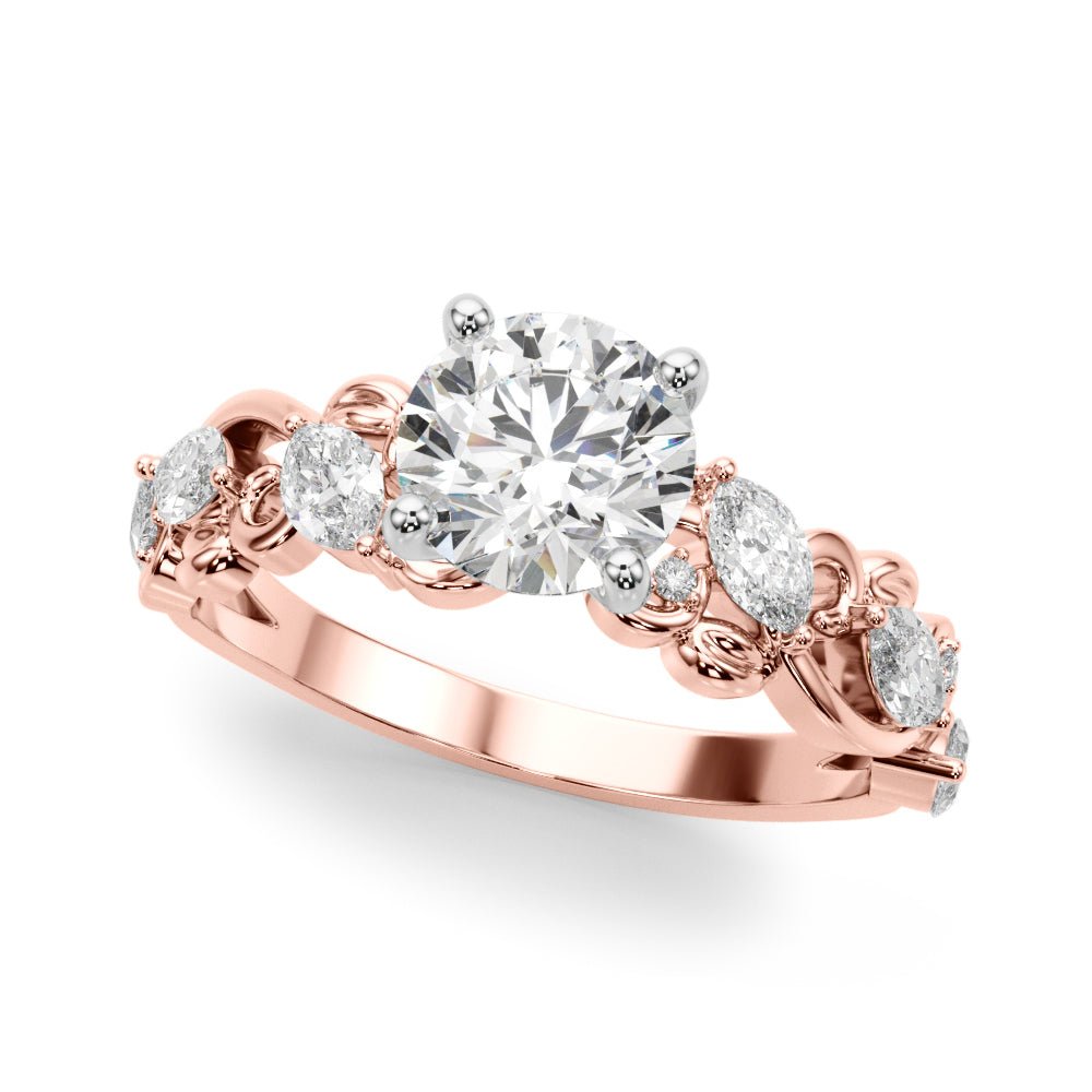 1.00CT 14K Round Cut Diamond Engagement Ring Accented With Marquise Sidestones - Luxury Rings - Design Jewellers Edmonton